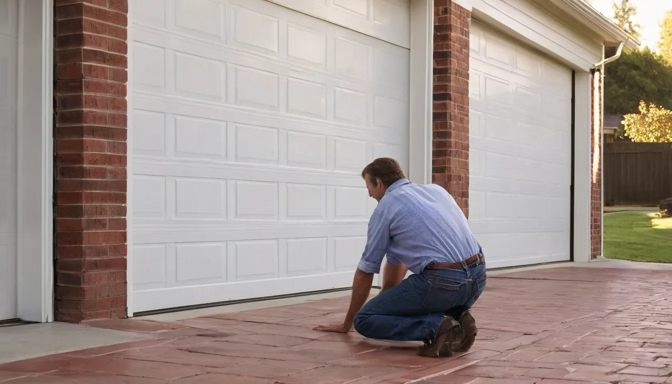 A friendly provider checking a garage door in Arlington